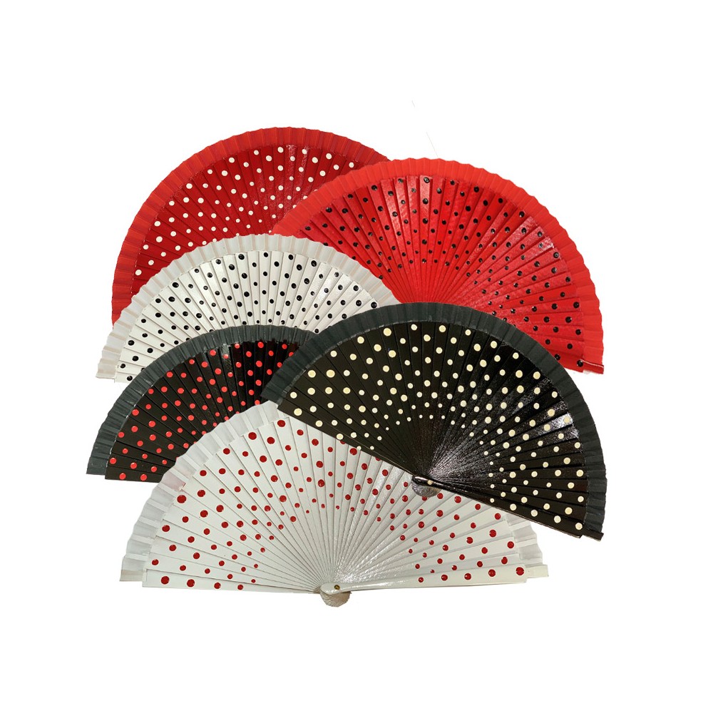 abanico madera de lunares