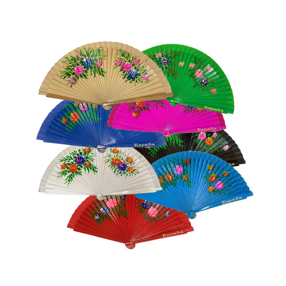Abanico de madera con flores "España"