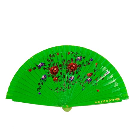 Abanico de madera con flores "España" verde
