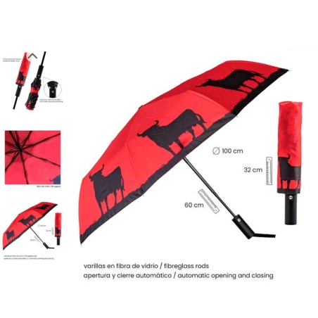 Parapluie court "Taureau à fond rouge"