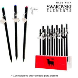 Black pencil, silver bull and Swarovski